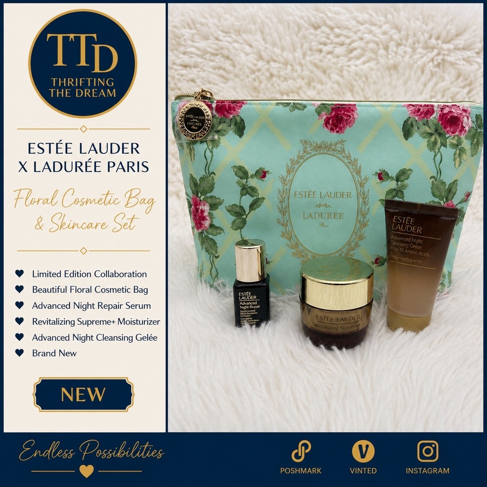 Estee Lauder x Laduree Paris Floral Cosmetic Bag & Skincare Set NEW